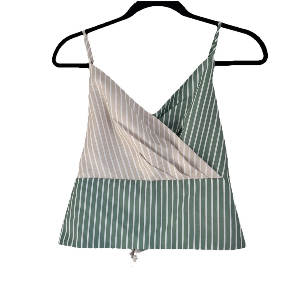Anthropologie Mare Mare X  Crop Top Tank Size S Tan Green Stripe Tie Front/Back